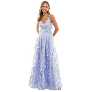 NWYs, BCX Juniors Purple Floral Embroidered Homecoming Dress- Purple